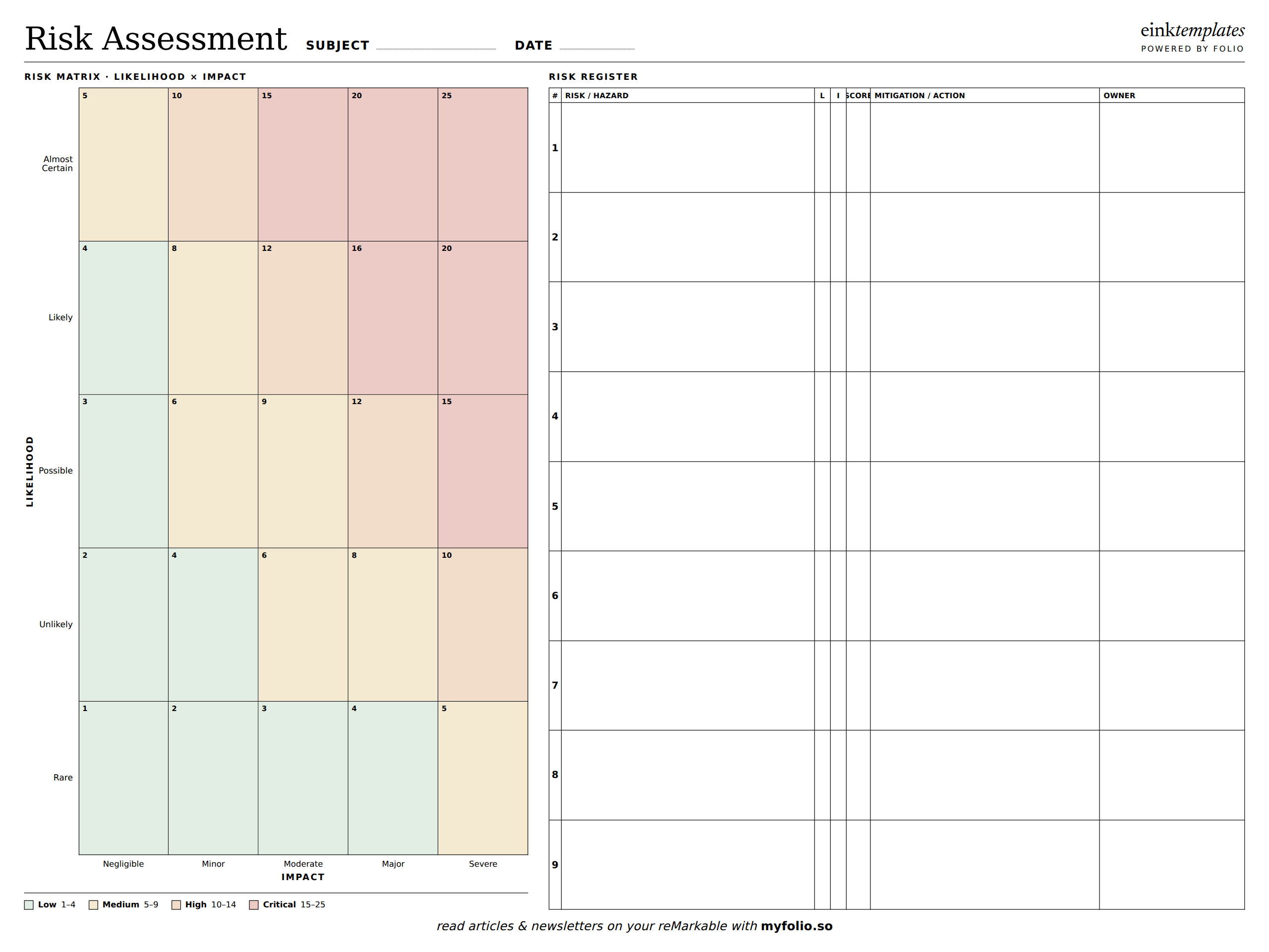 Risk Assessment template preview